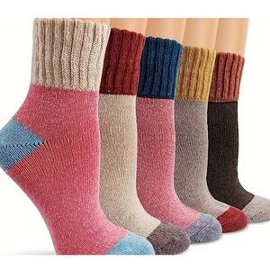 5 Pr Wool Blend Colorblock Socks Med